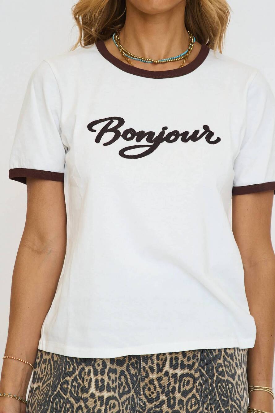 NEW RAISONNEL bonjour contrast ringer tee in white